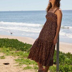 Toad&Company Taj Hemp Tiered Midi Dress Chestnut Floral Print XL